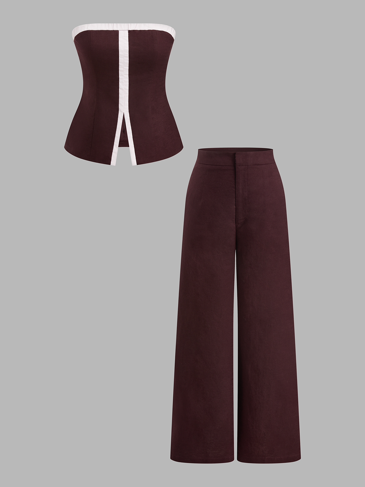 Baumwoll-Leinen-Set mit Kontrastbesatz: Tube-Top & Hose