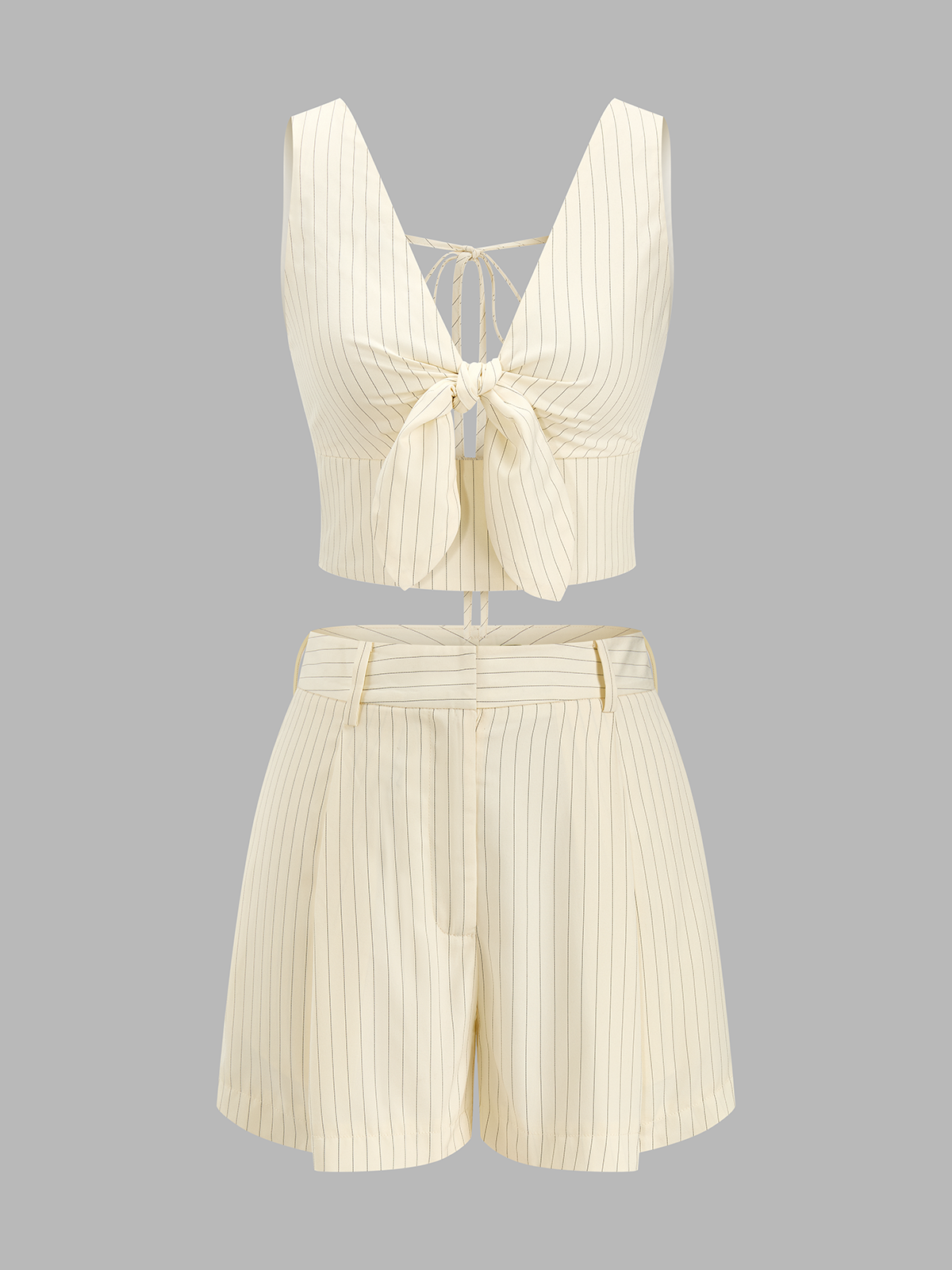 Gestreiftes bauchfreies Top mit Bindedetail und Shorts-Set