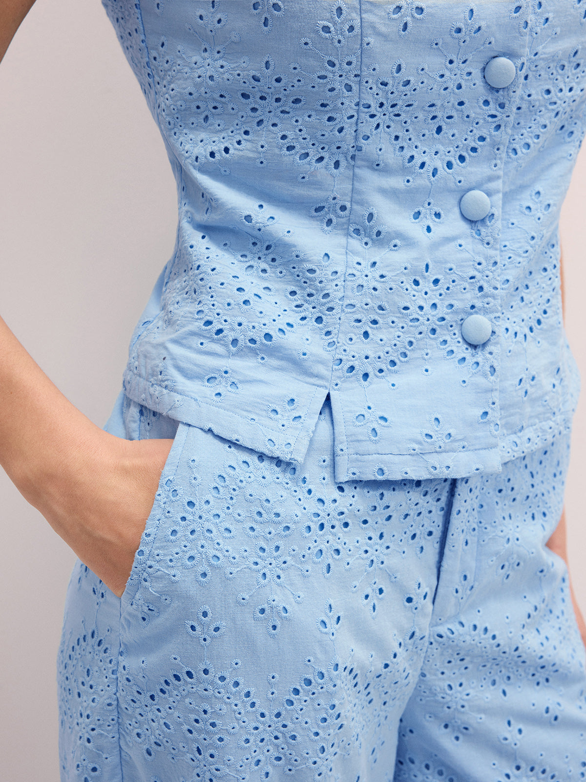 Cotton Eyelet Embroidered Vest & Pants Set