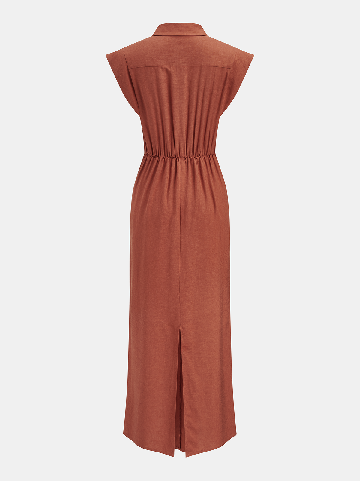 Robe longue sans manches à col et taille cintrée