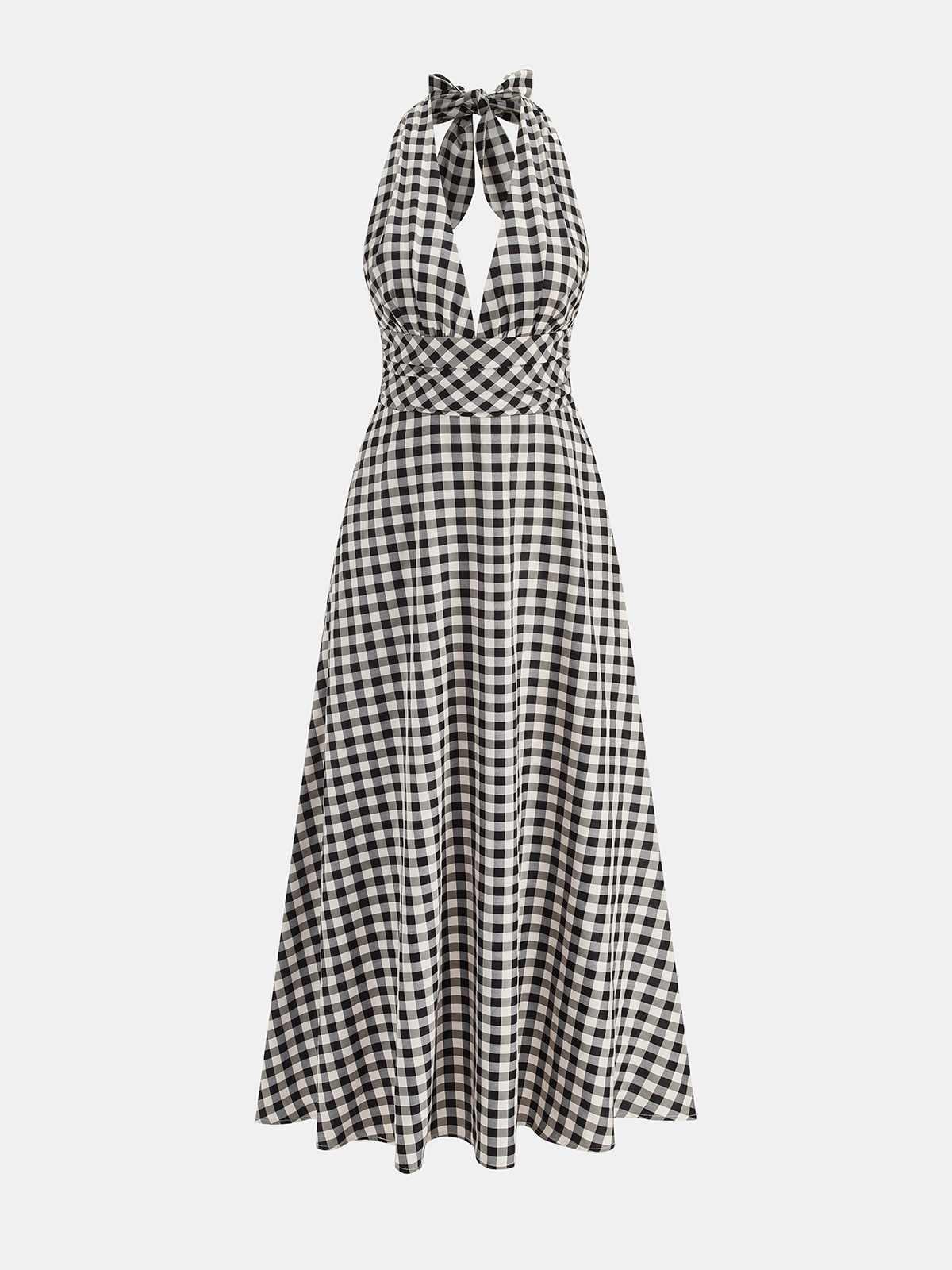 Gingham Halter Cotton Blend Maxi Dress