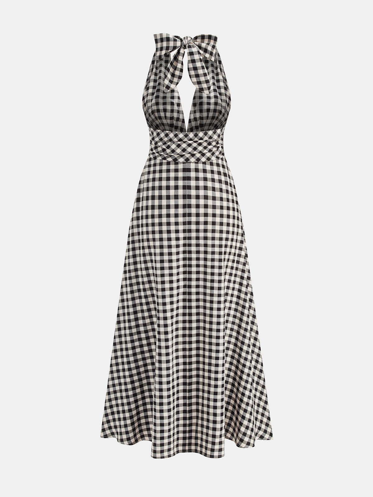 Gingham Halter Cotton Blend Maxi Dress