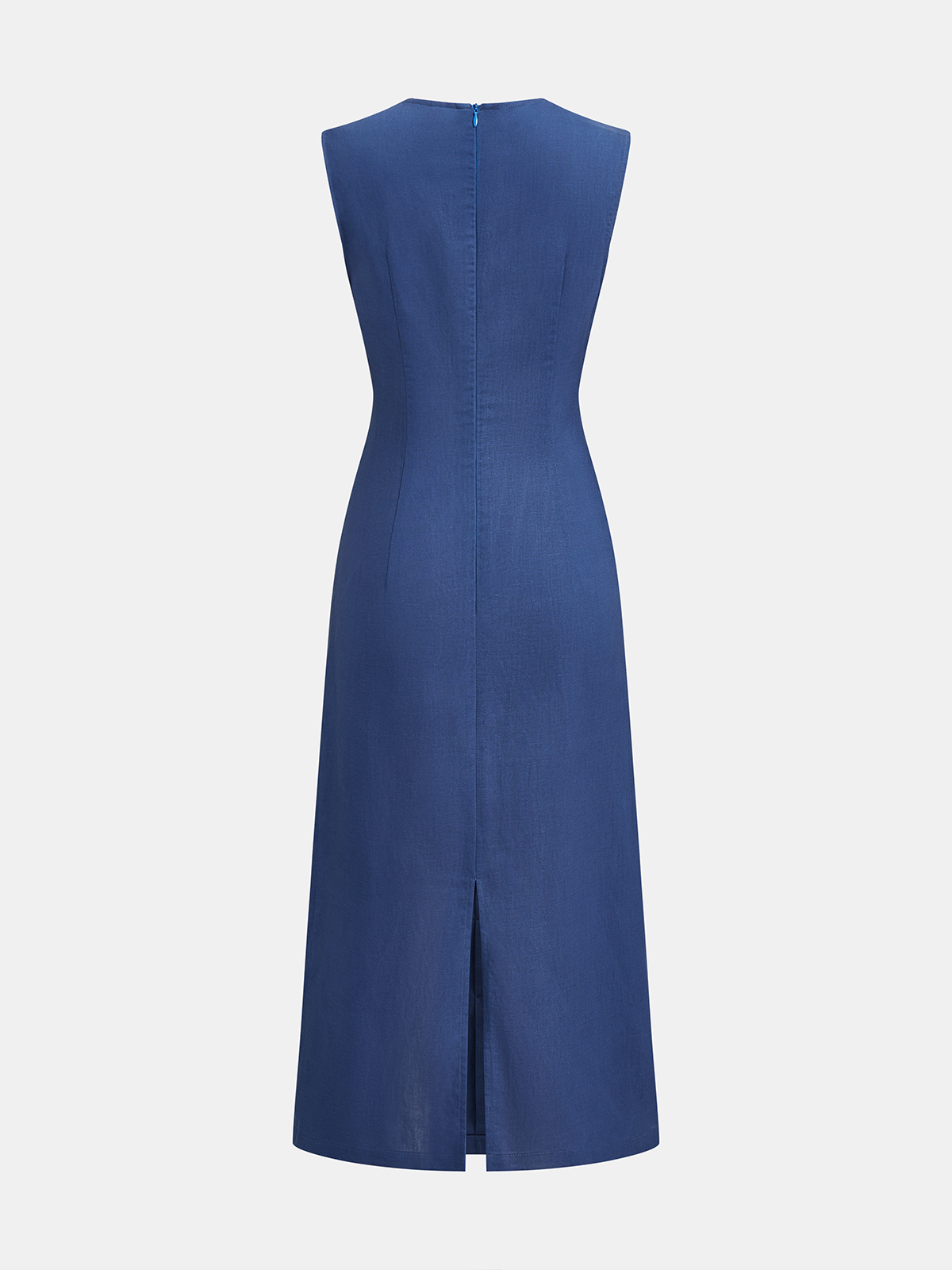 Sleeveless Metal Detail Linen Blend Midi Dress