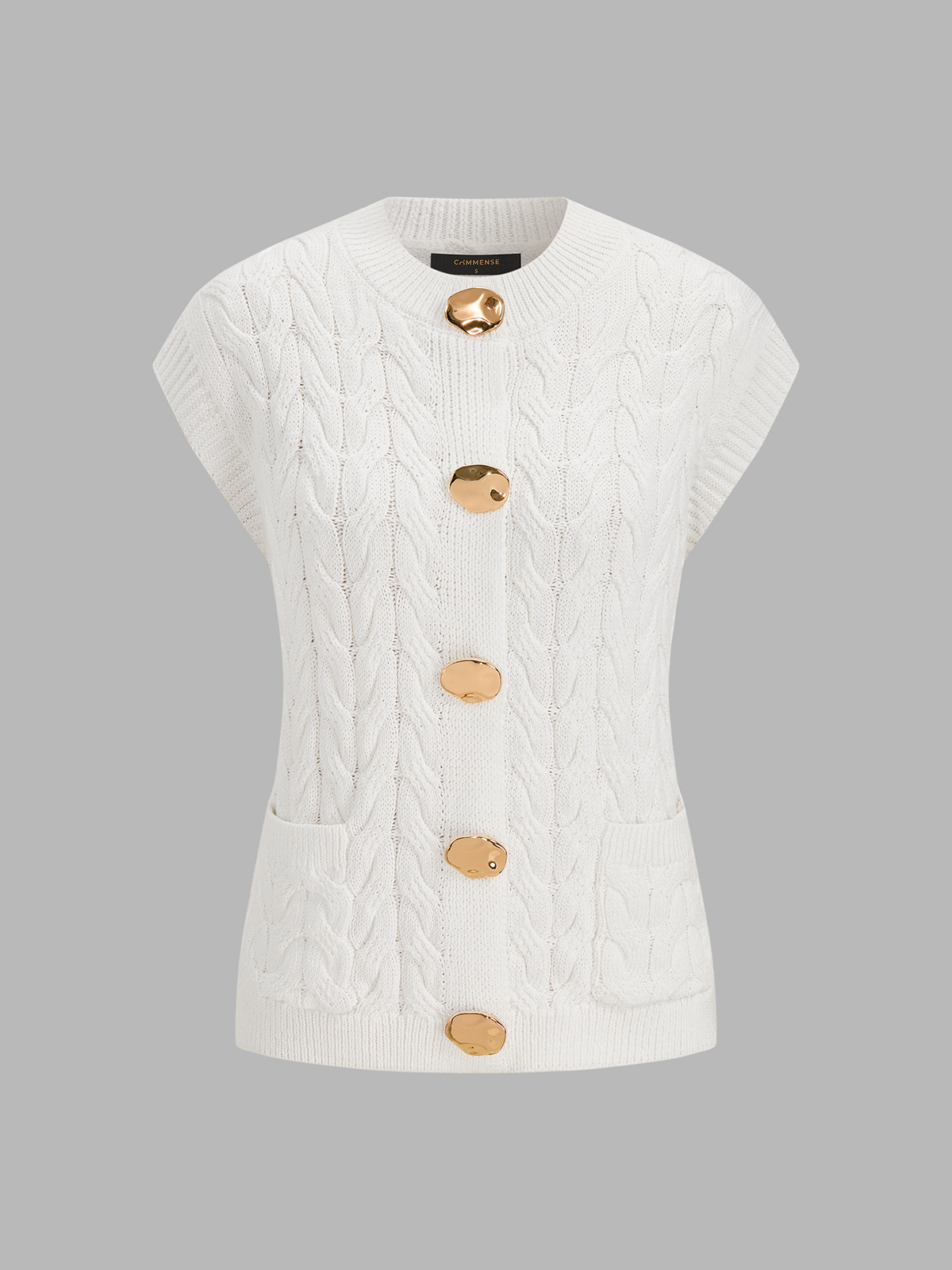 Sleeveless Metal Detail Cable Knit Top