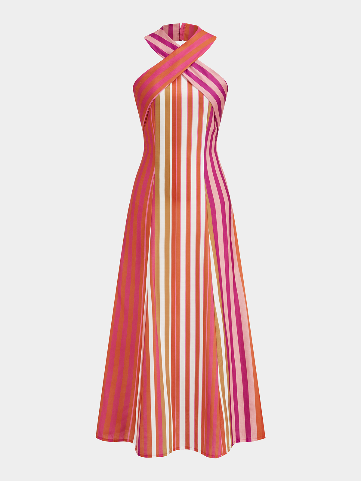 Robe longue dos nu à rayures croisées