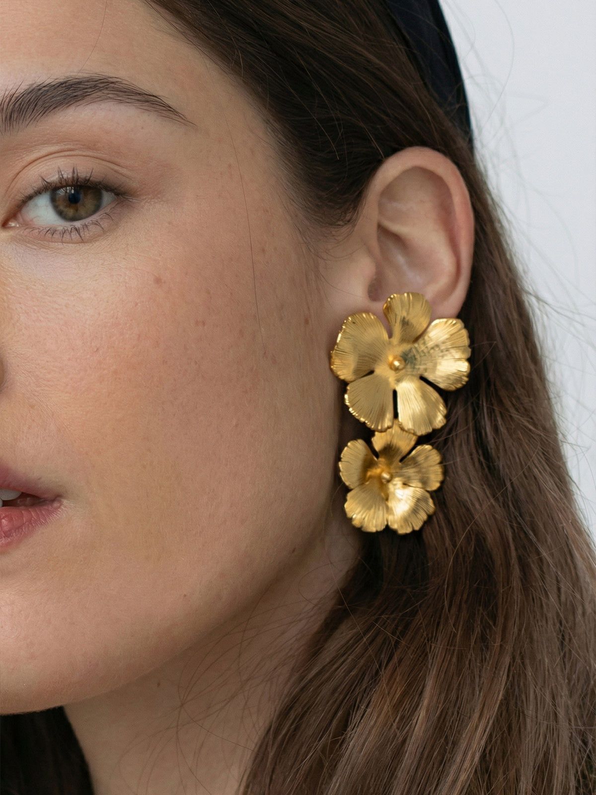 Double Flower Statement Drop Earrings