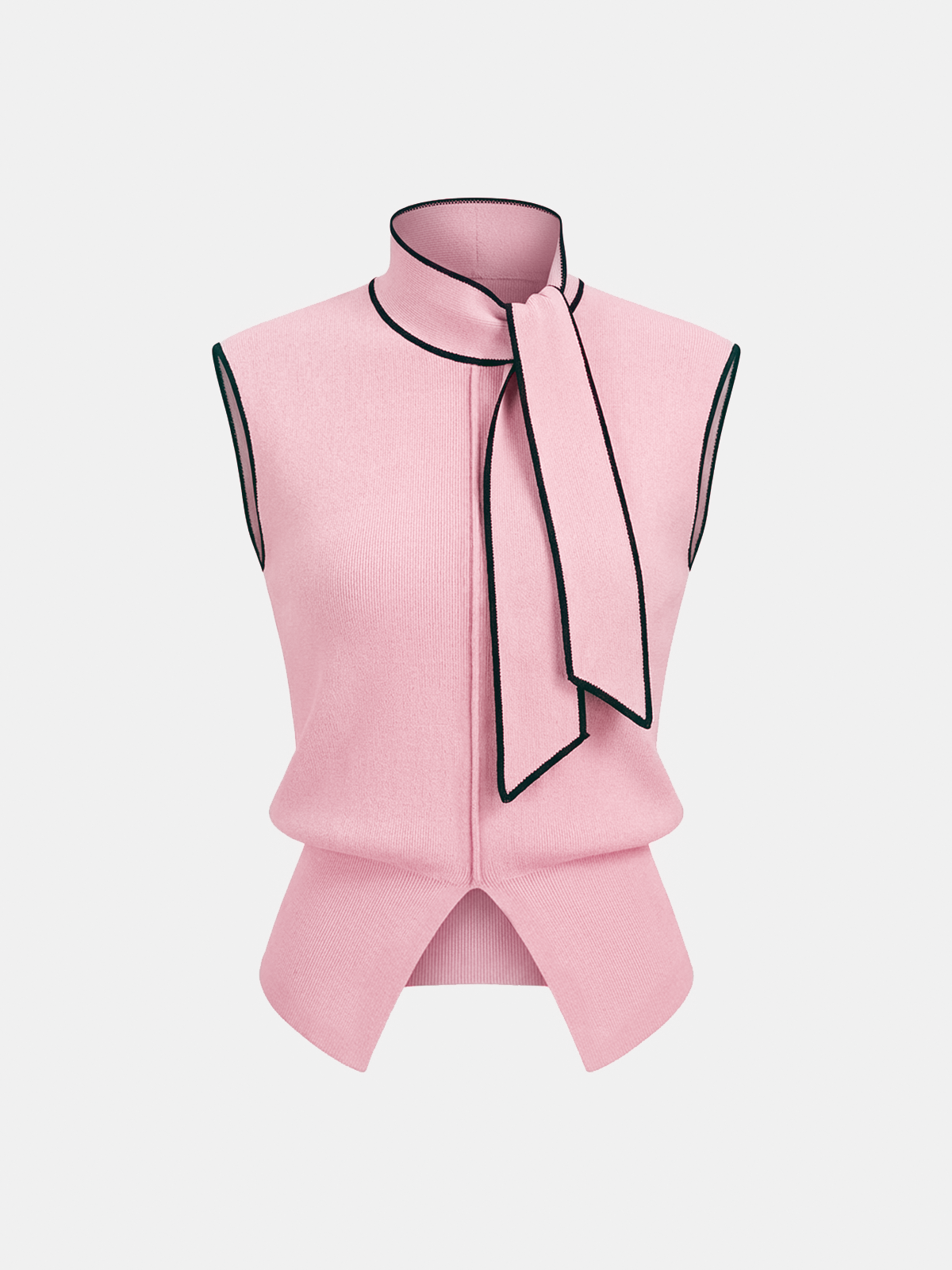 Gilet pull à col noué et liseré contrastant