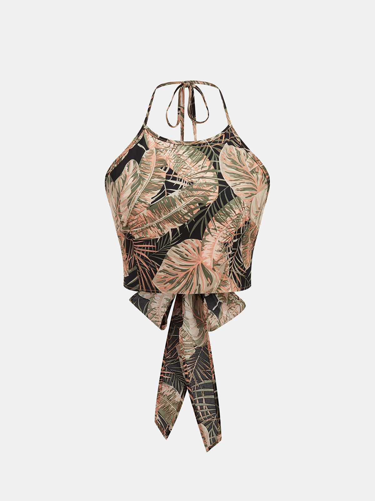 Tropical Leaf Print Halter Crop Top & Shorts Set