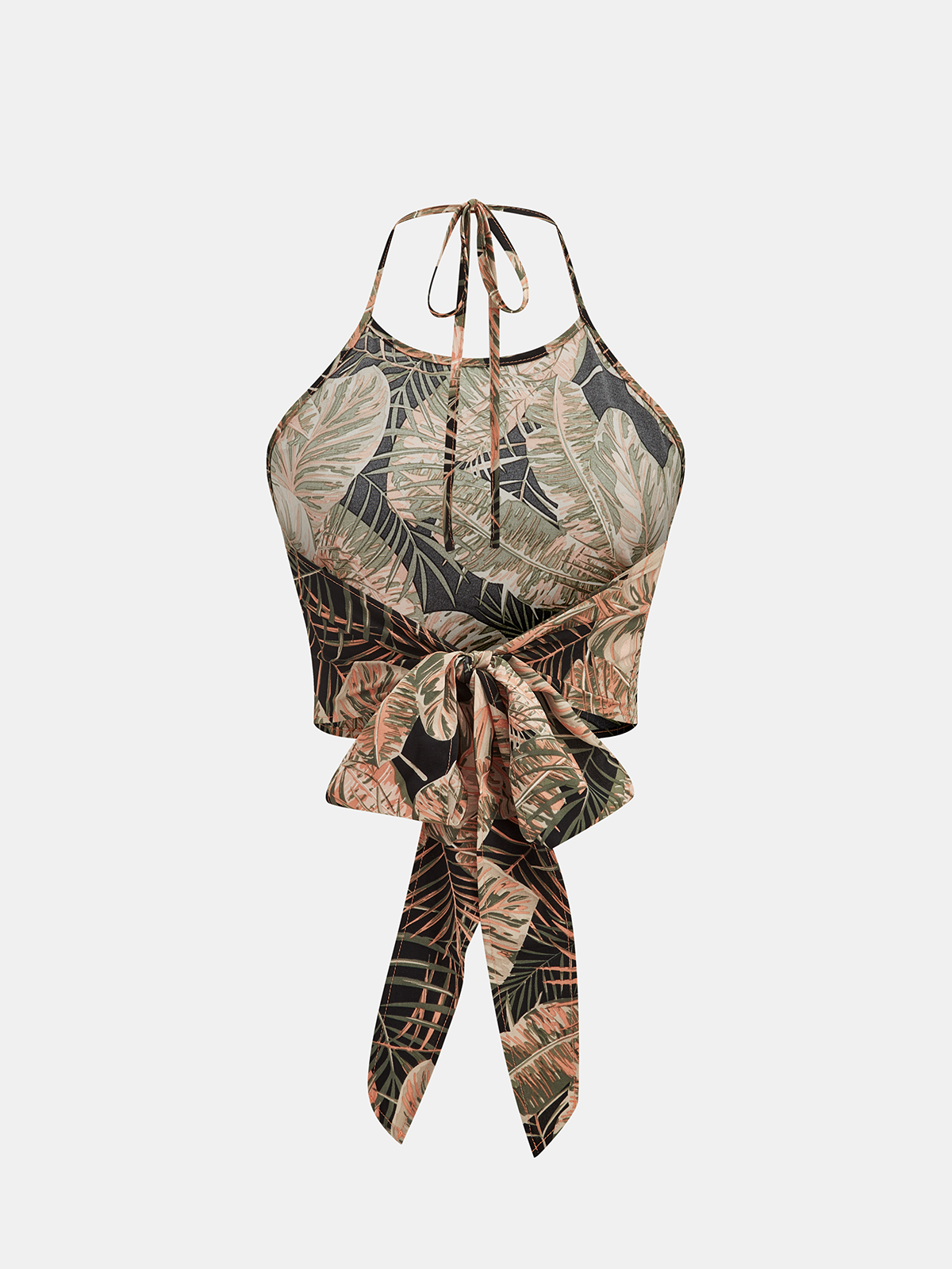 Tropical Leaf Print Halter Crop Top & Shorts Set