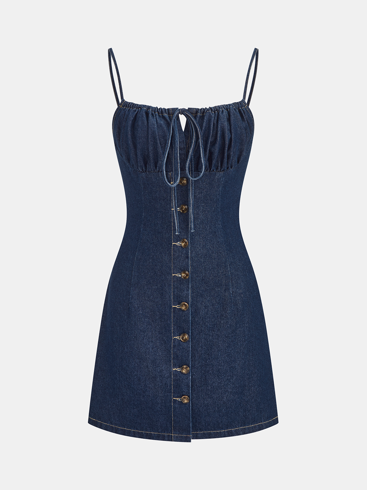 Mini-robe camisole en jean à cordon et boutons