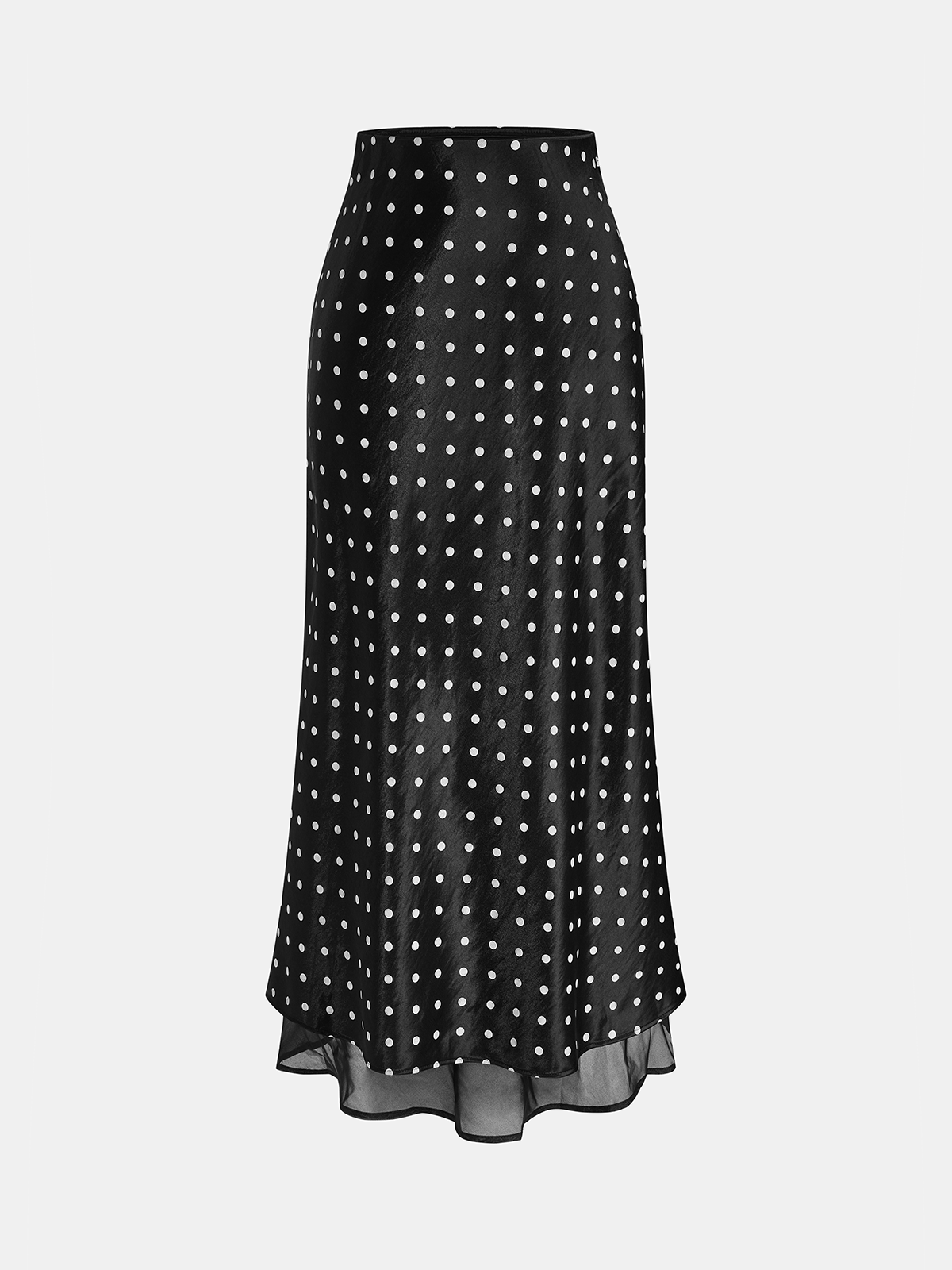 Polka Dot Satin High Waist Midi Skirt