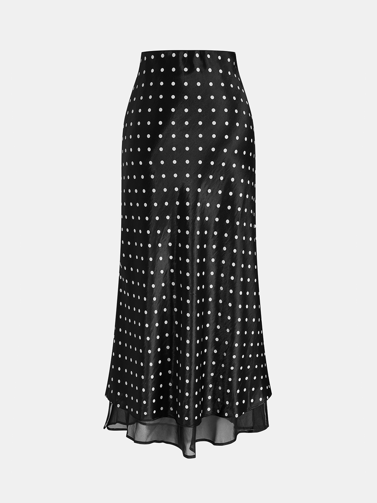 Polka Dot Satin High Waist Midi Skirt