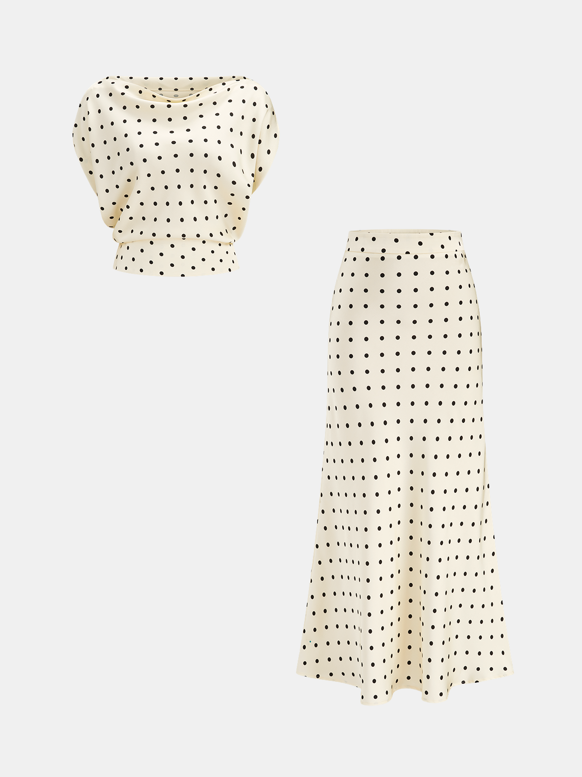 Polka Dot Cowl Neck Top & Maxi Skirt Set