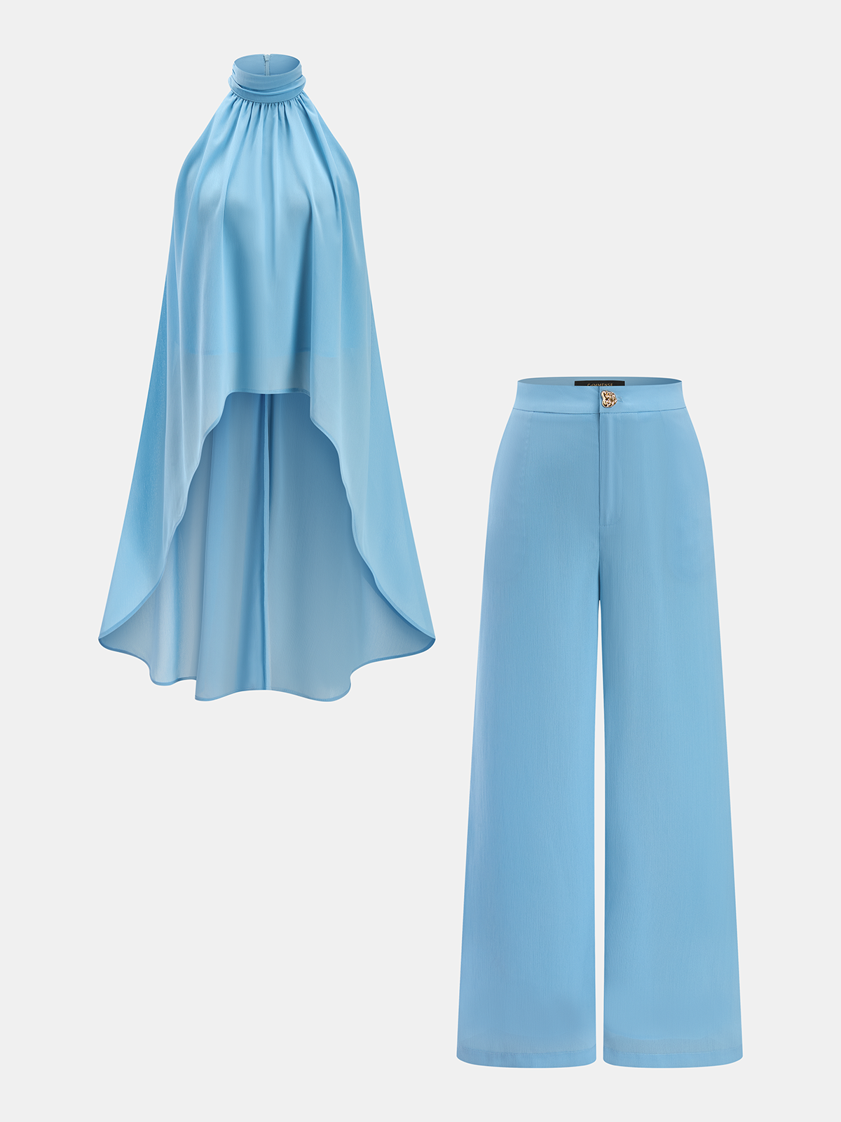 Fließendes Chiffon-Set aus ärmellosem Oberteil und Hose