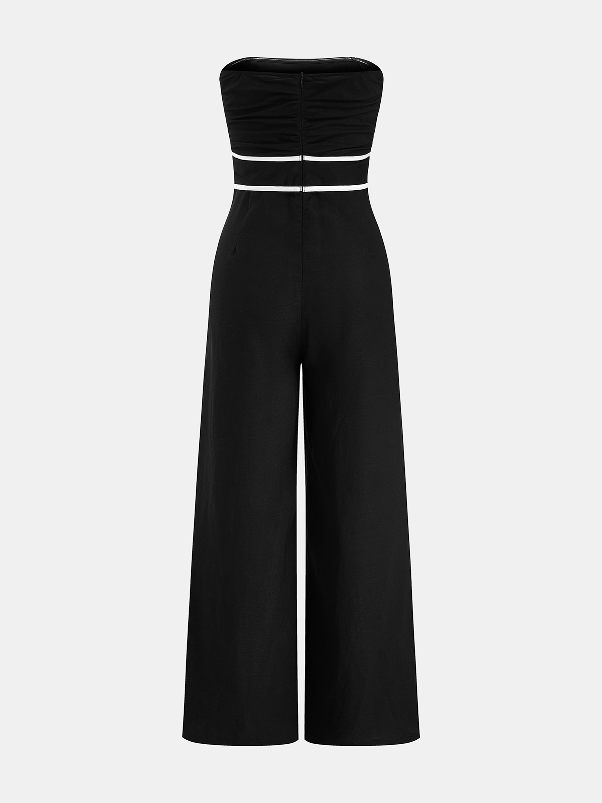 Trägerloser Leinenmix-Jumpsuit mit weitem Bein und Bindegürtel