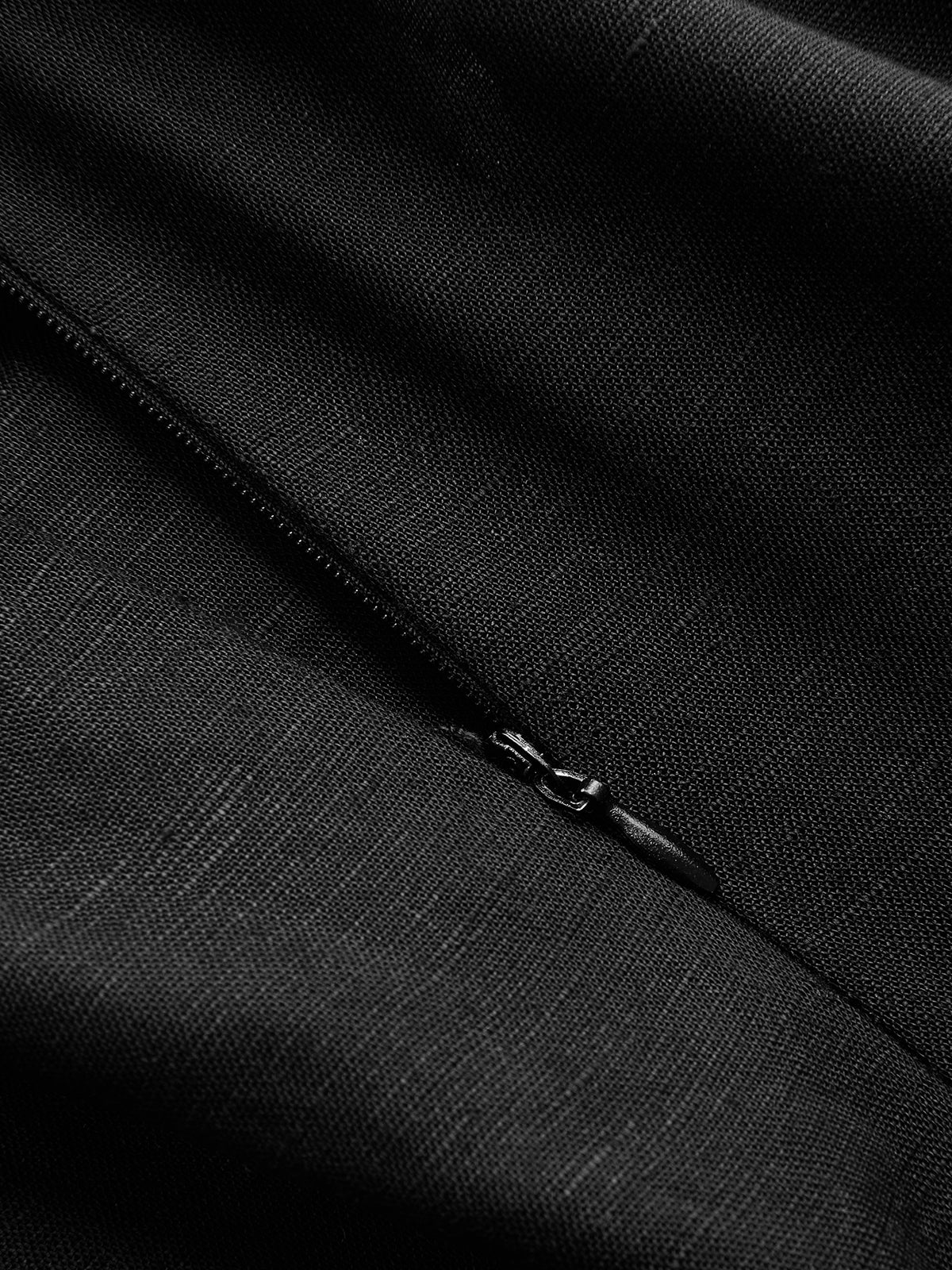 Trägerloser Leinenmix-Jumpsuit mit weitem Bein und Bindegürtel