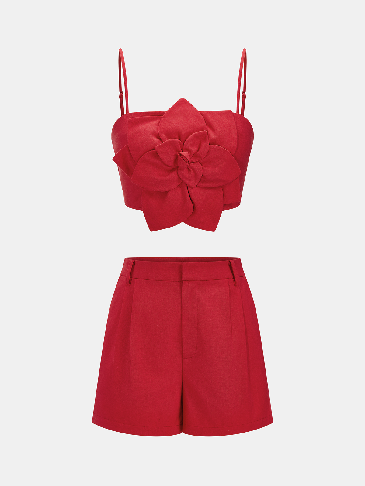 3D Flower Cotton Linen Cami Top & Shorts Set