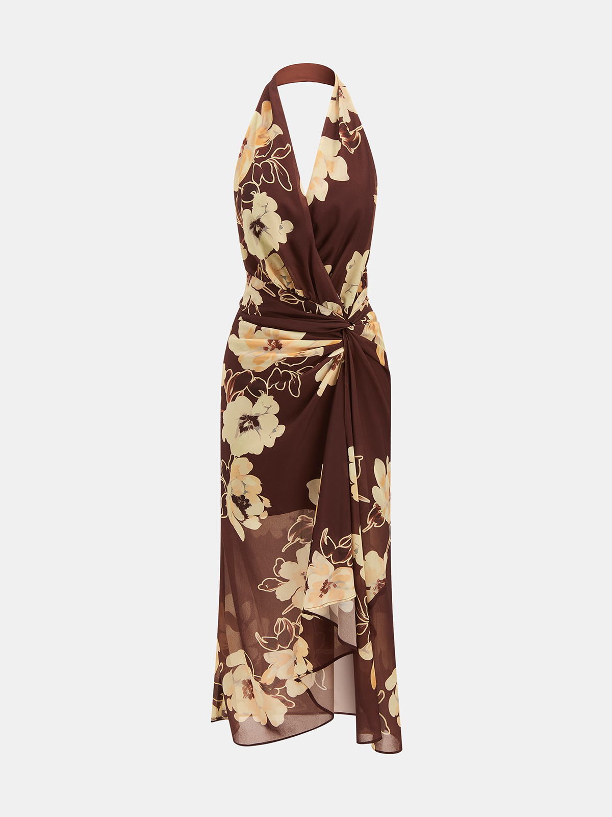 Floral Print Halter Twisted Midi Dress