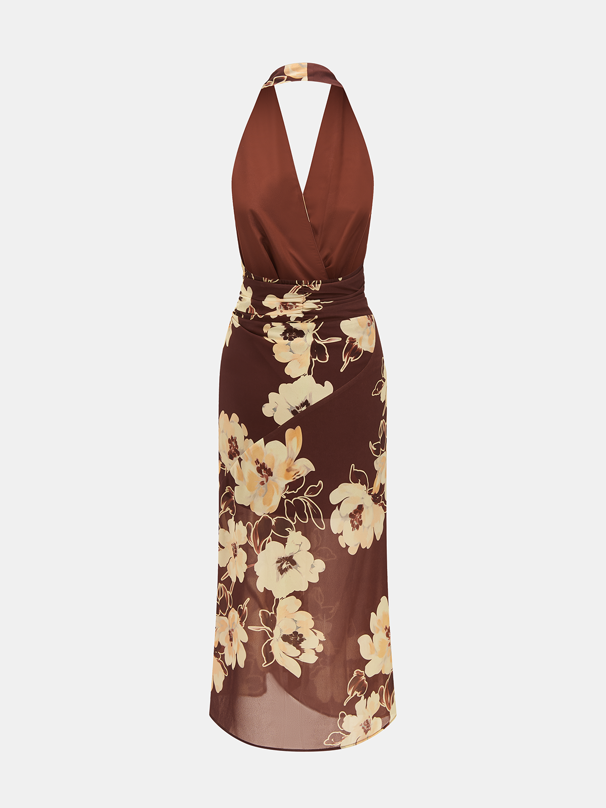 Floral Print Halter Twisted Midi Dress