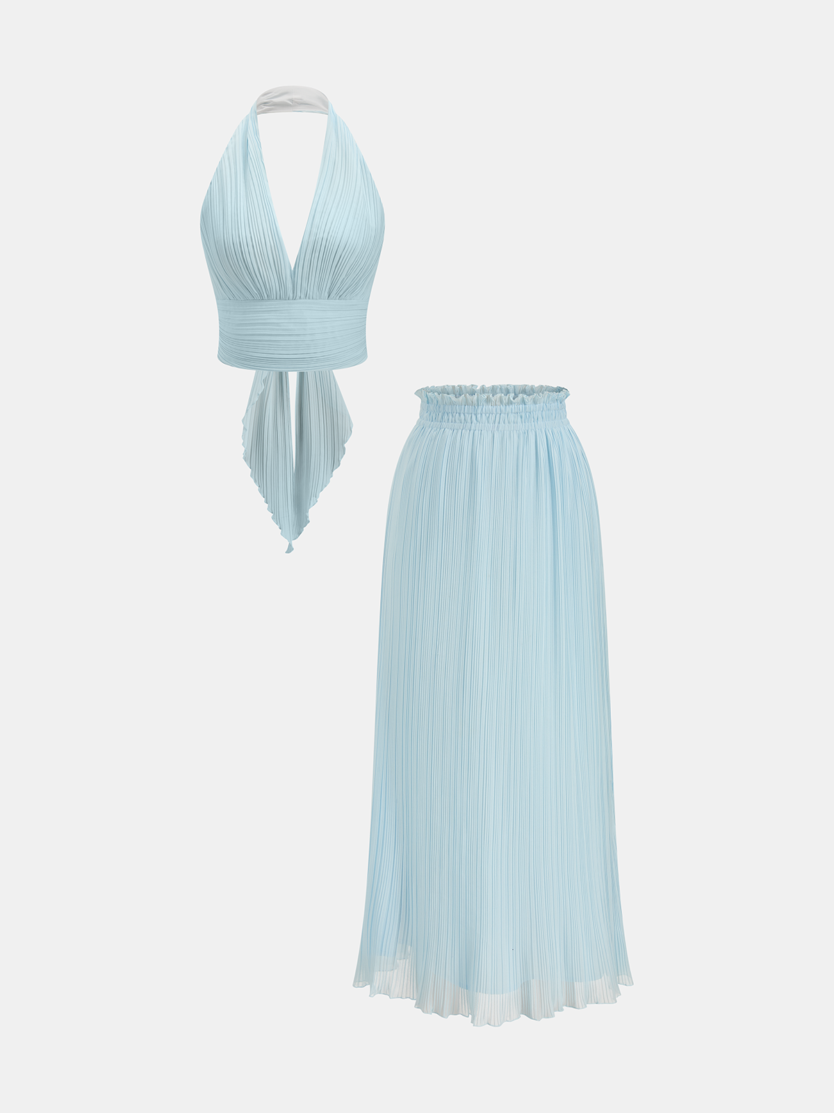 Plissé Halter Crop Top & Maxi Skirt Set