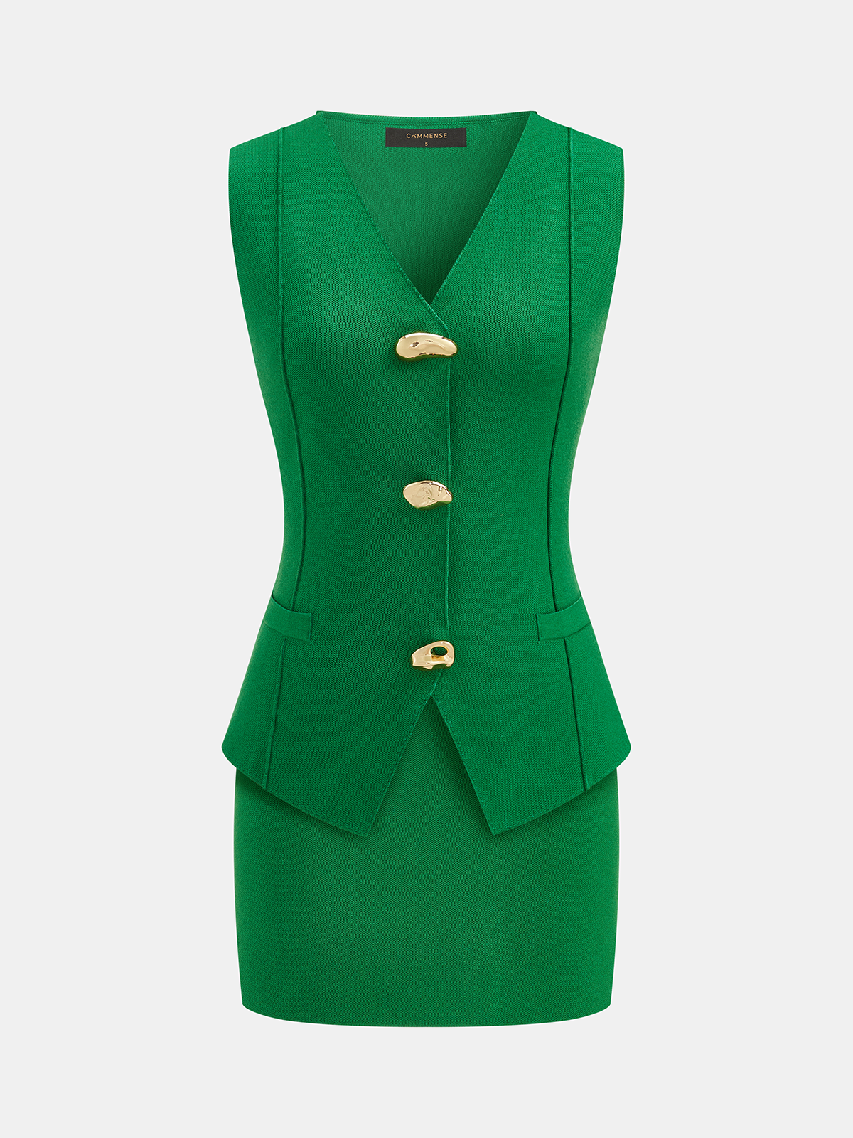 Metal Button Knit Vest & Mini Skirt Set