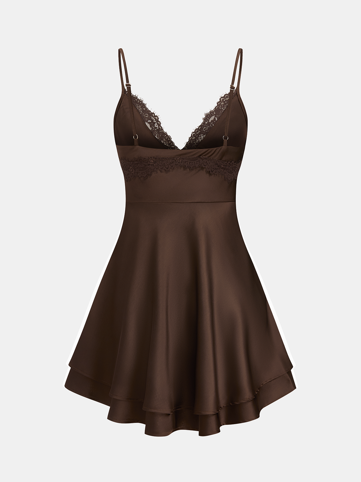 Lace Trim Satin V-Neck Cami Mini Dress