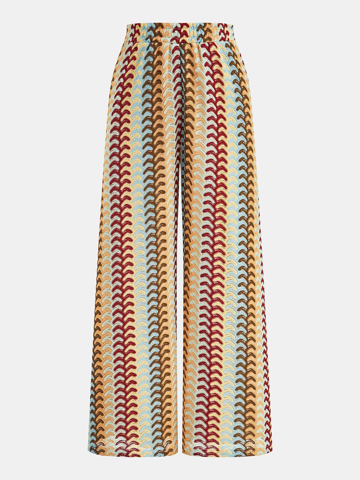 Mehrfarbiges One-Shoulder Strickoberteil und Hose Set