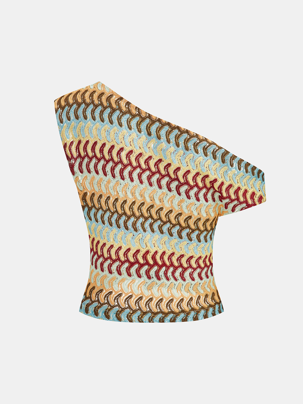 Mehrfarbiges One-Shoulder Strickoberteil und Hose Set