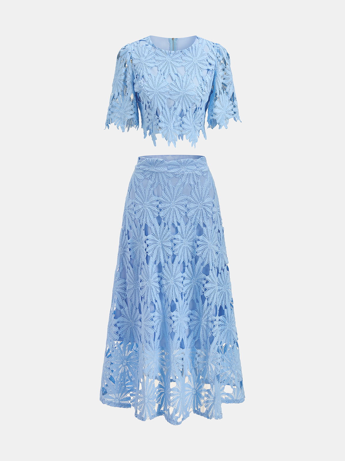 Floral Lace Crop Top & Midi Skirt Set