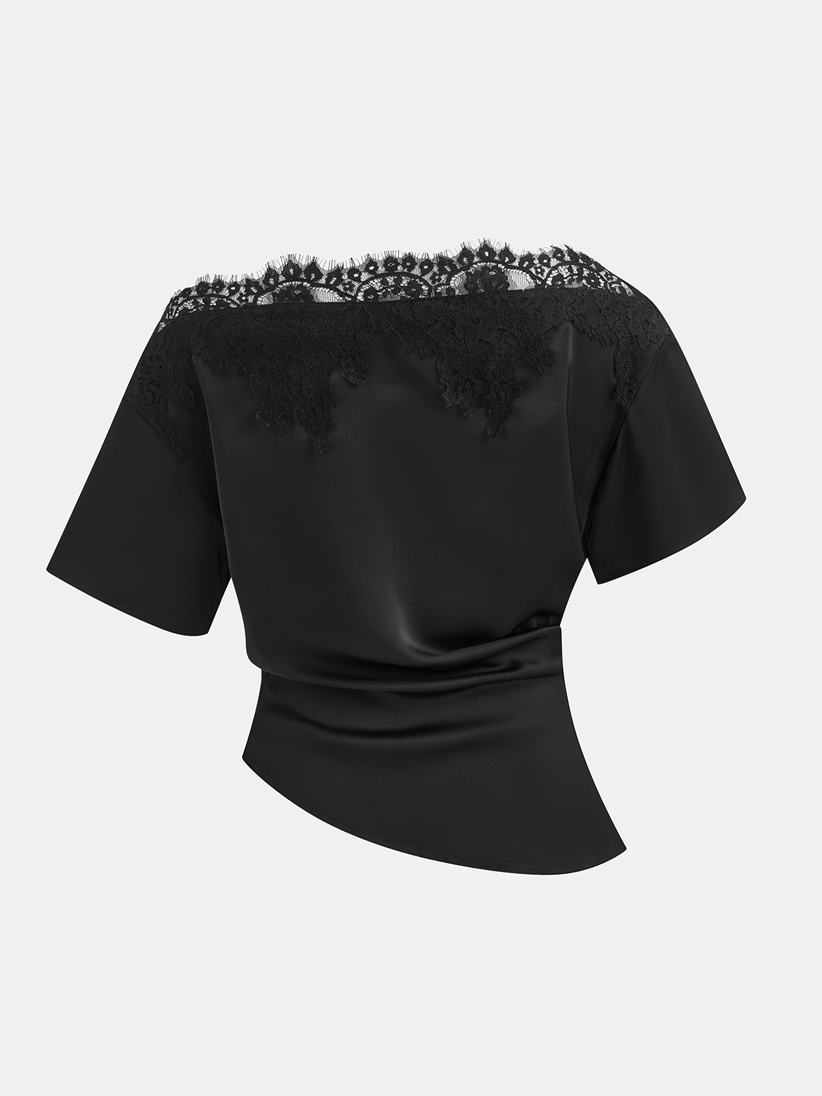 Satin Off-Shoulder Lace Trim Asymmetrical Top