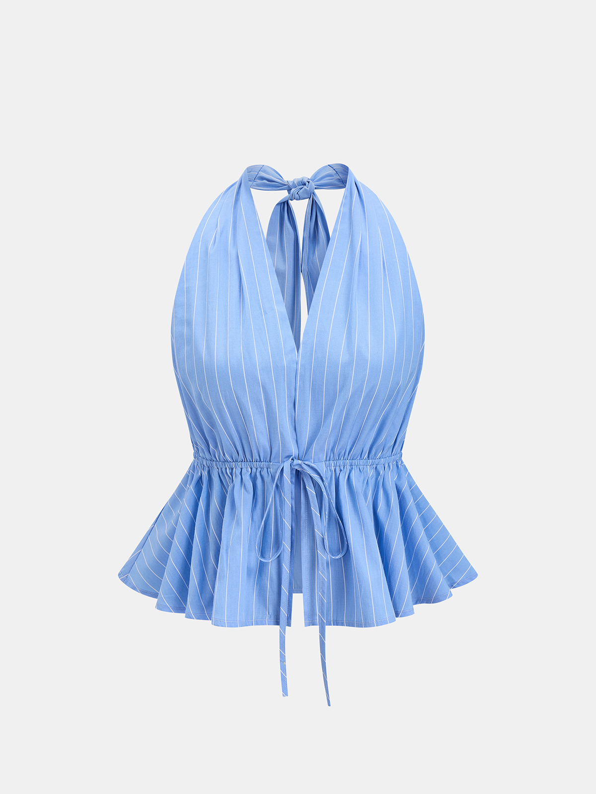 Pinstripe Halter Peplum Top & Pleated Skirt Set