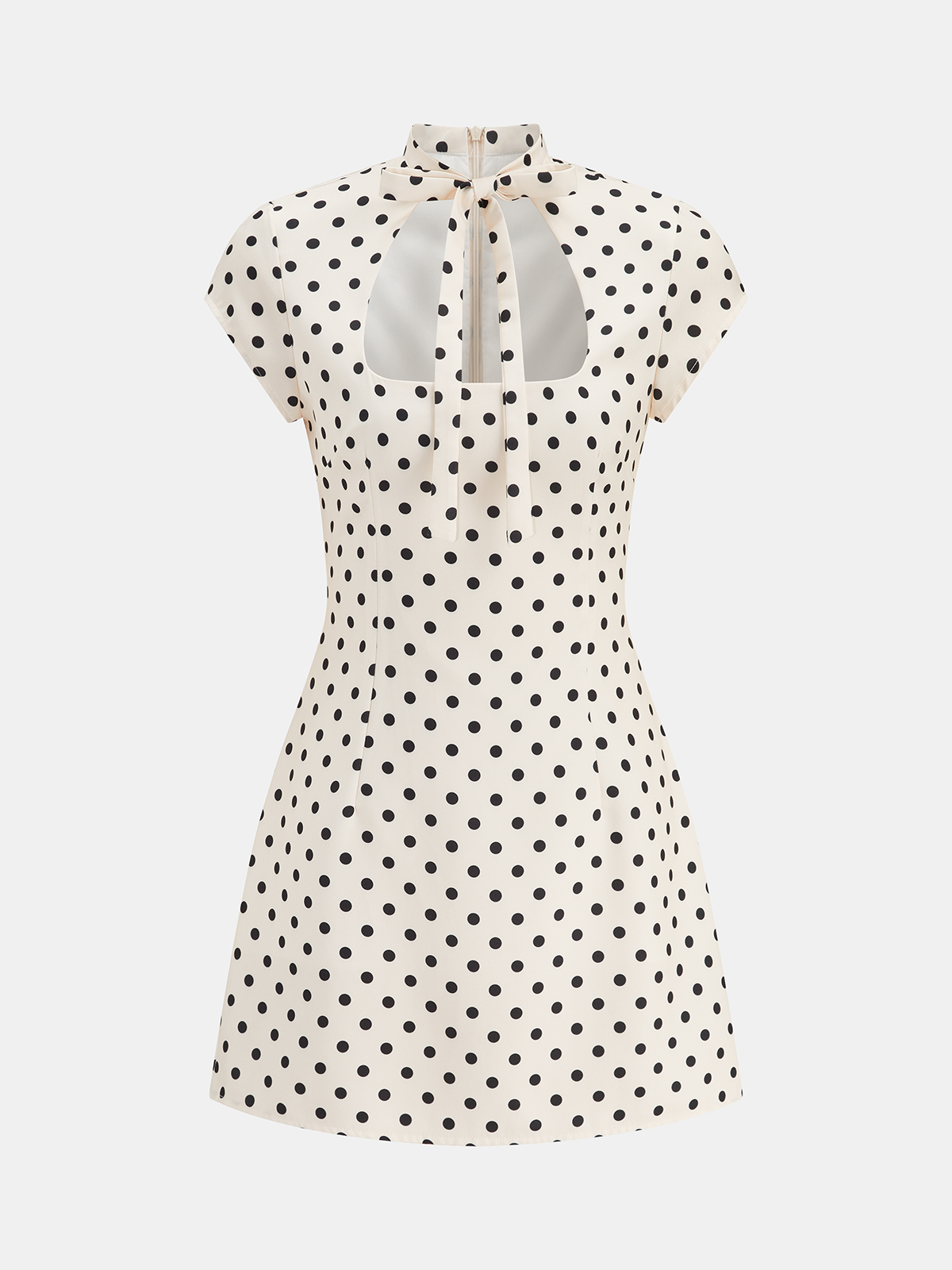 Polka Dot Cut-Out Tie-Neck Mini Dress