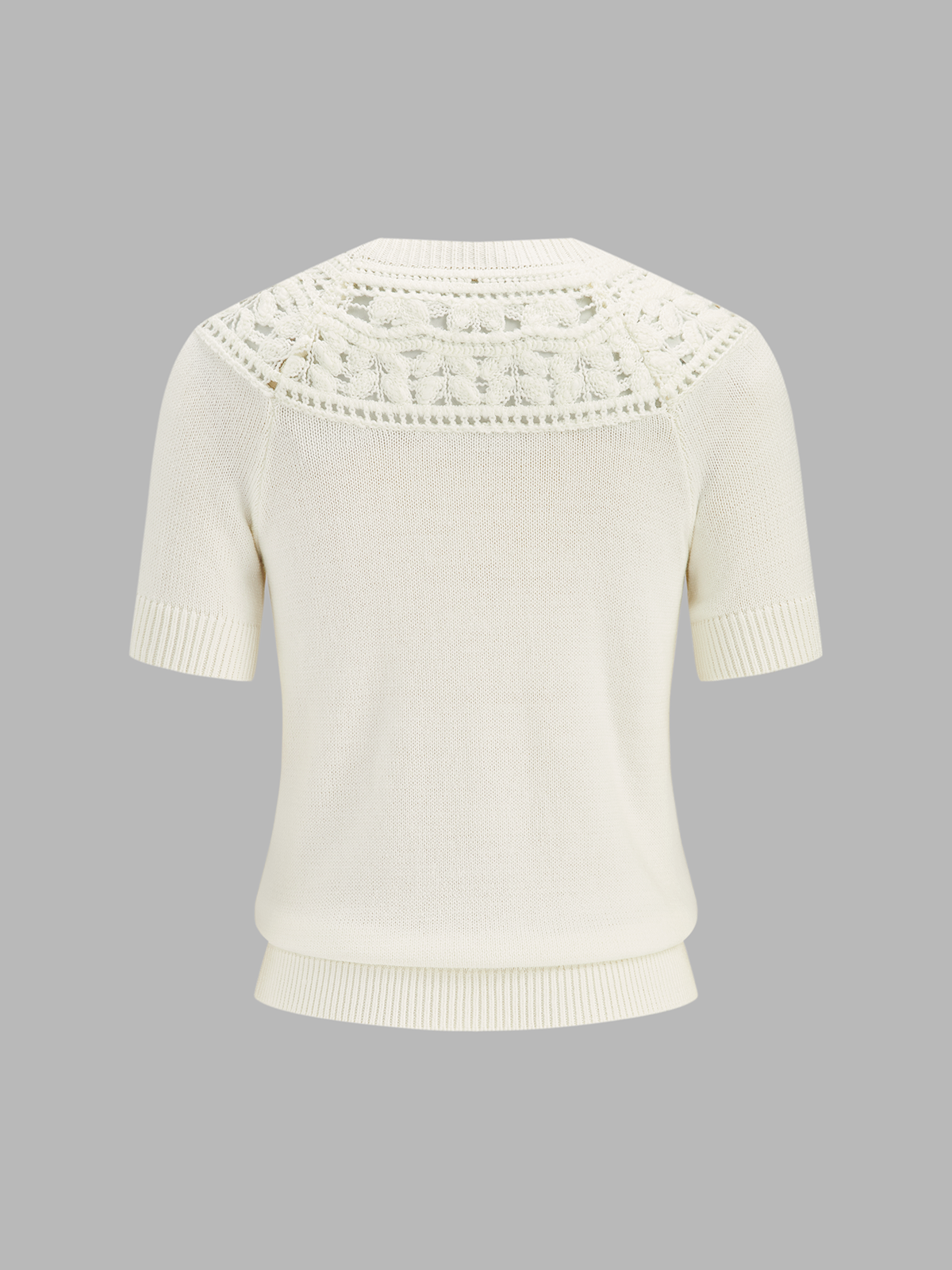 Hollow Out Crochet Short Sleeve Knit Top