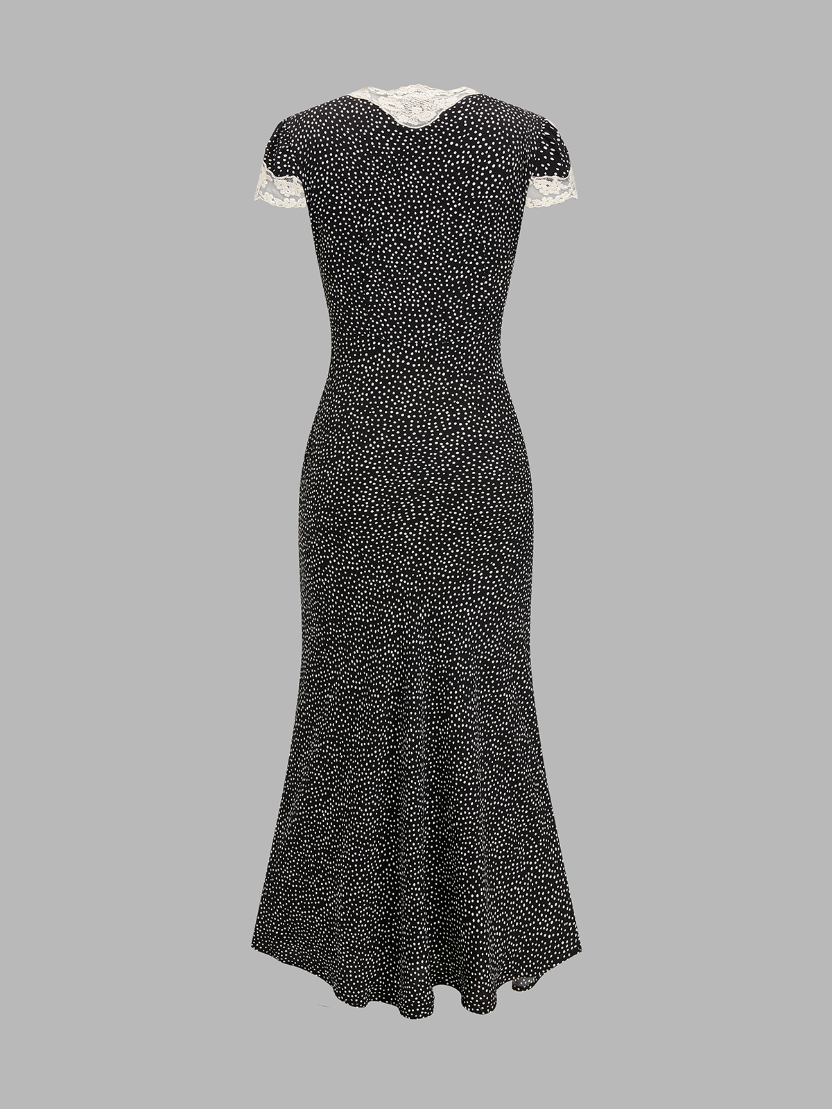 Gepunktetes Spitzen-Midi-Kleid mit V-Ausschnitt