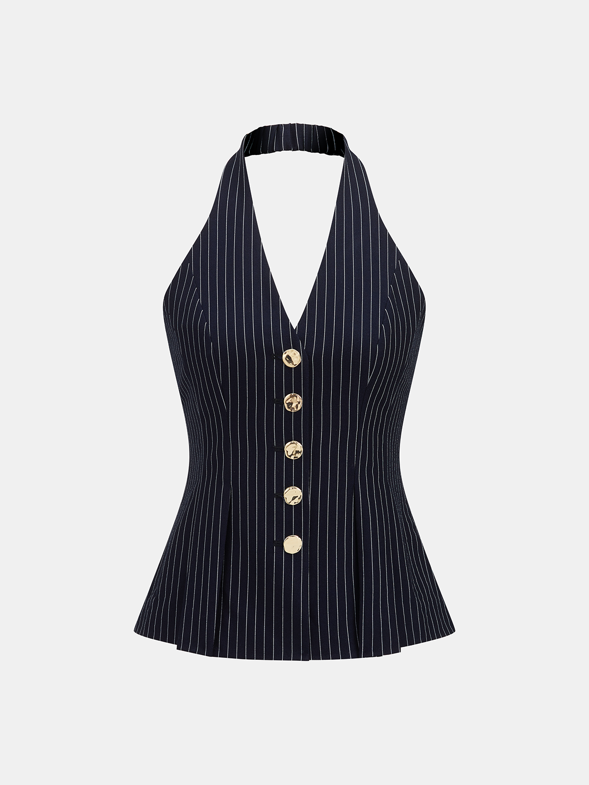 Pinstripe Metal Button Halter Top & Pants Set