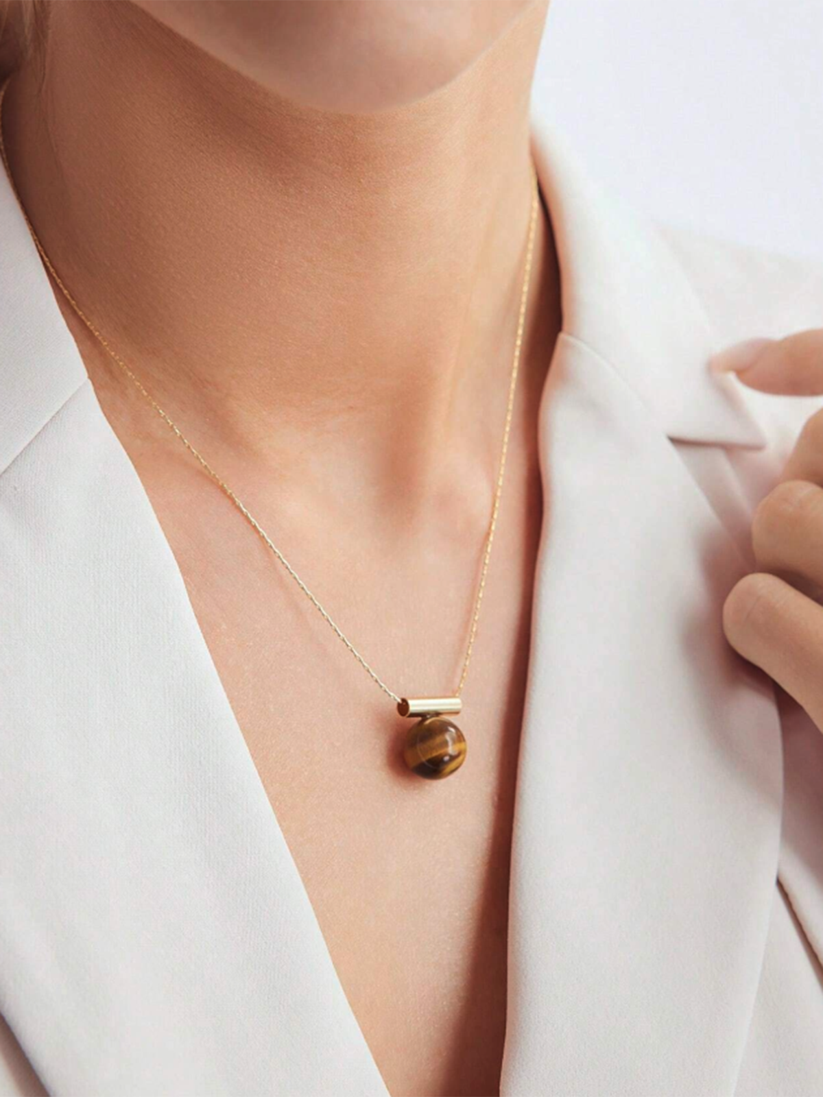 Minimalist Tiger Eye Pendant Necklace