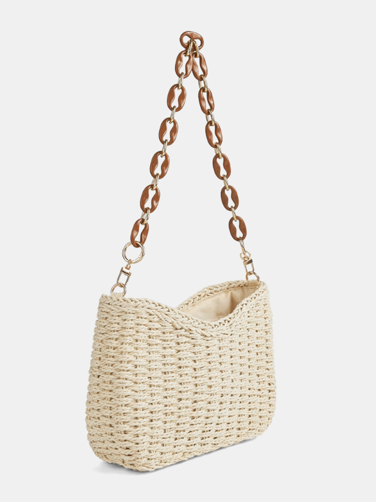 Chain Strap Straw Woven Shoulder Bag