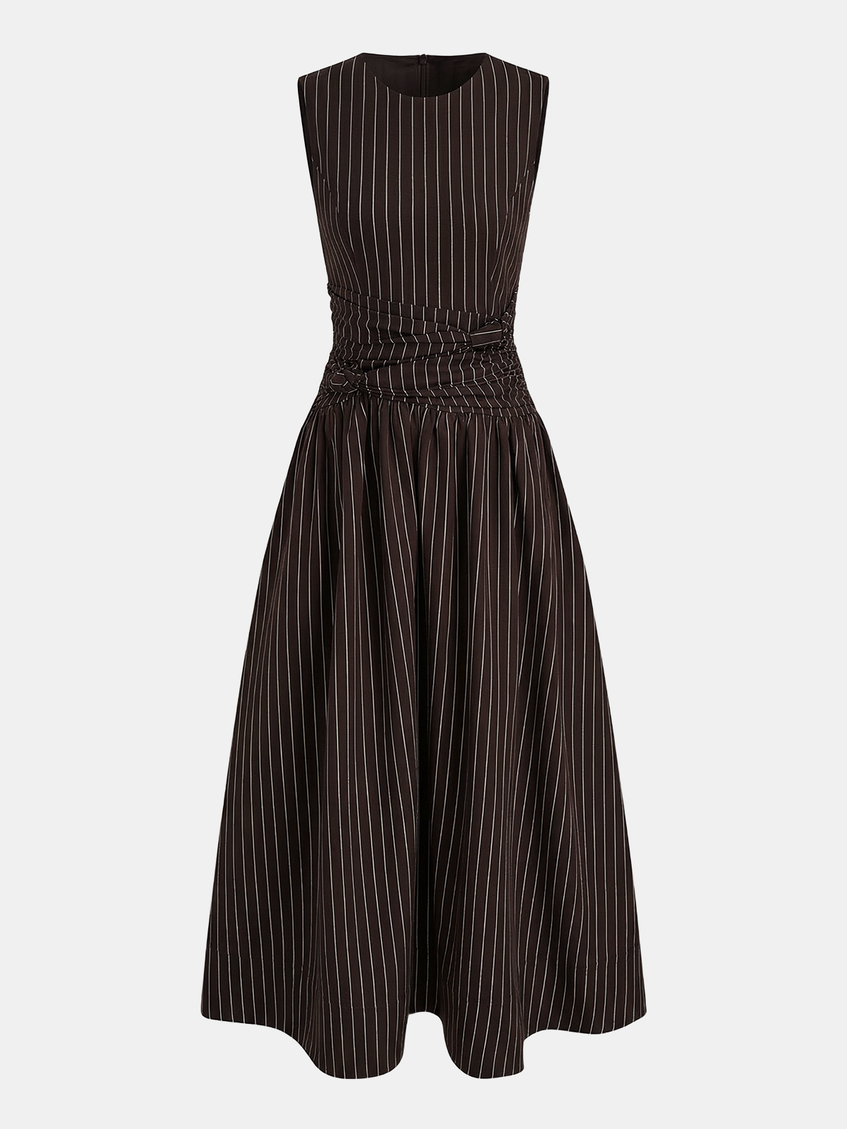 Gestreiftes ärmelloses Maxikleid mit Raffungen aus Baumwollmischung