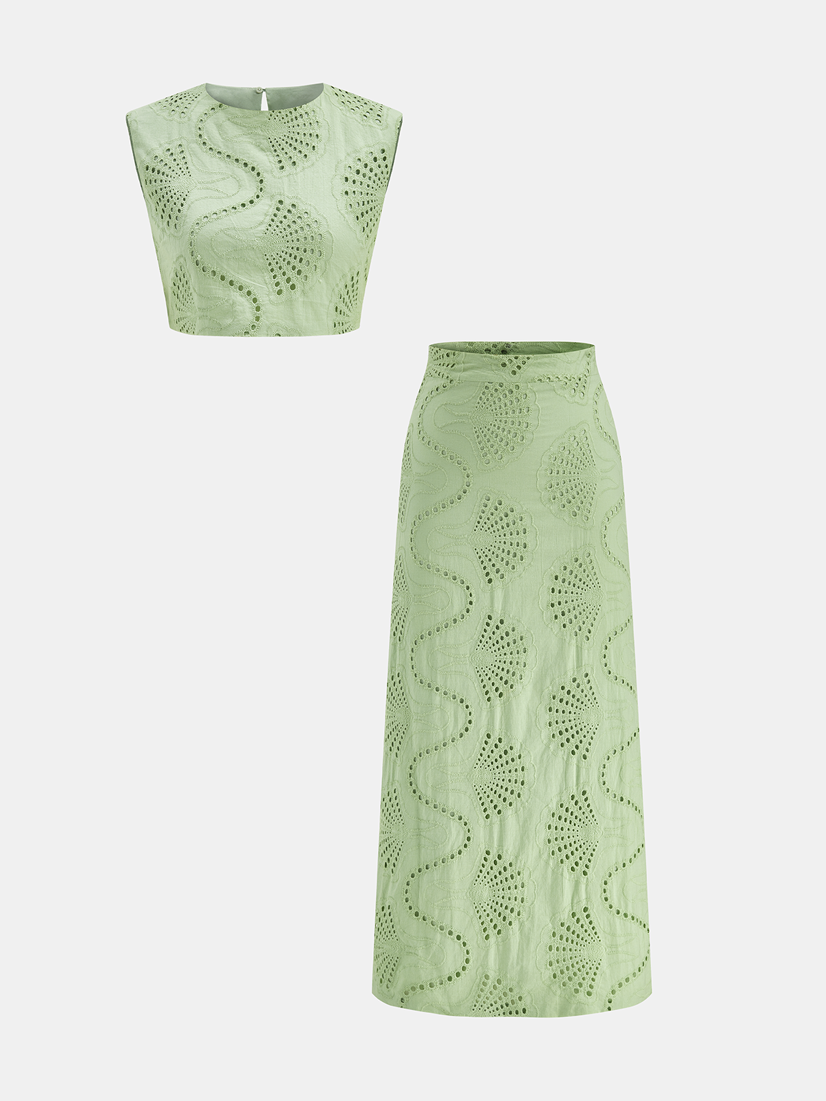 Cotton Eyelet Embroidery Top & Maxi Skirt Set