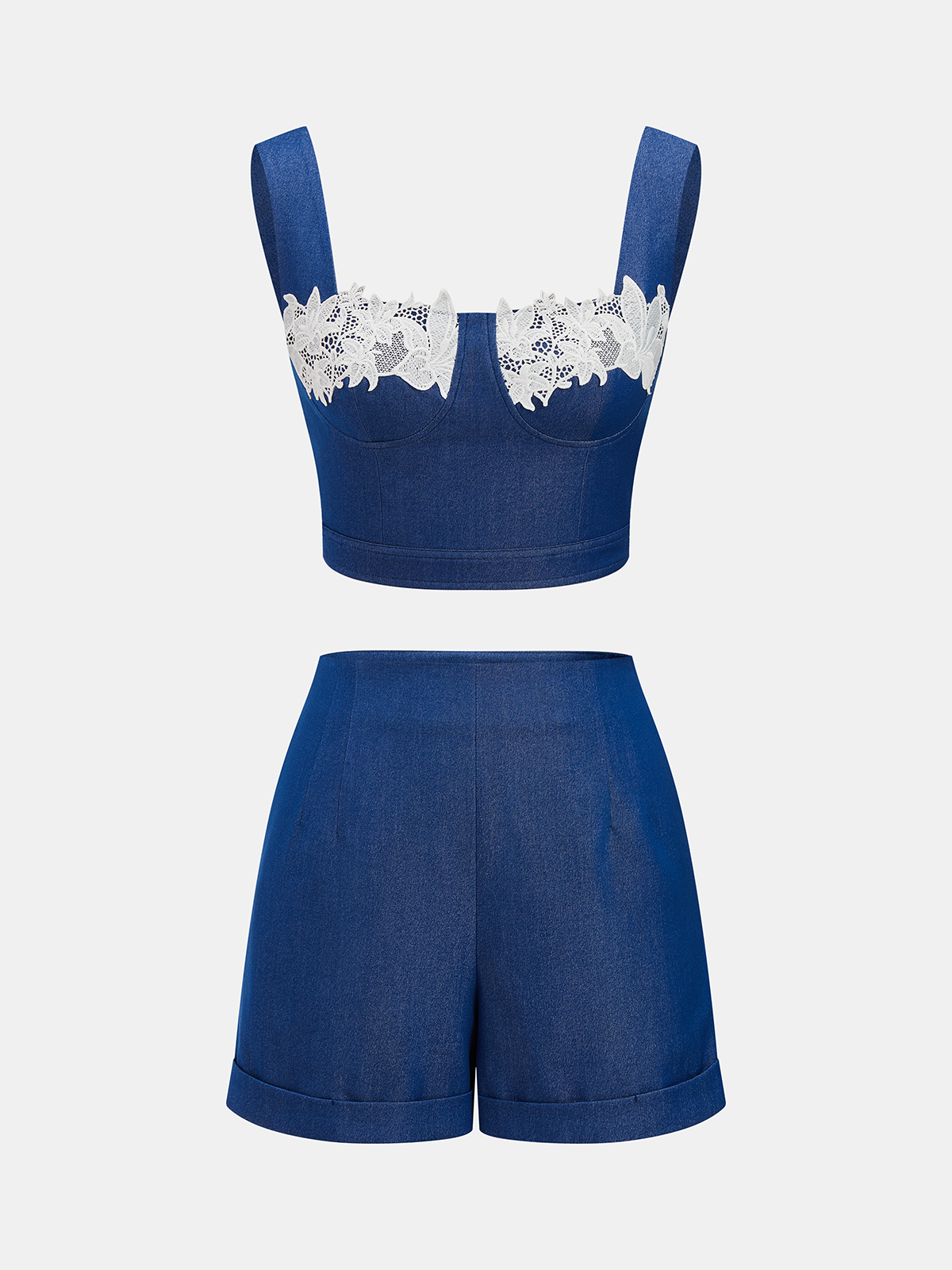 Lace Trim Cami Crop Top & Shorts Set