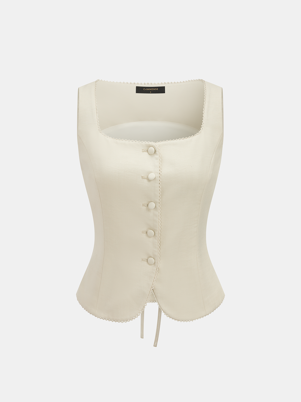 Linen Blend Square Neck Scallop Trim Vest