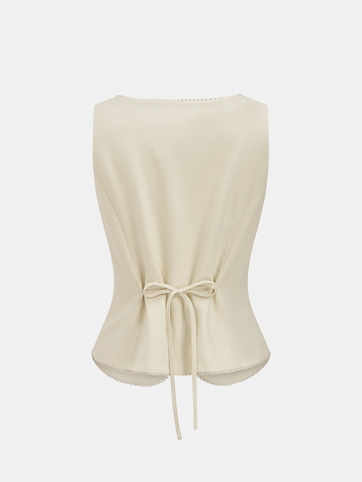 Linen Blend Square Neck Scallop Trim Vest