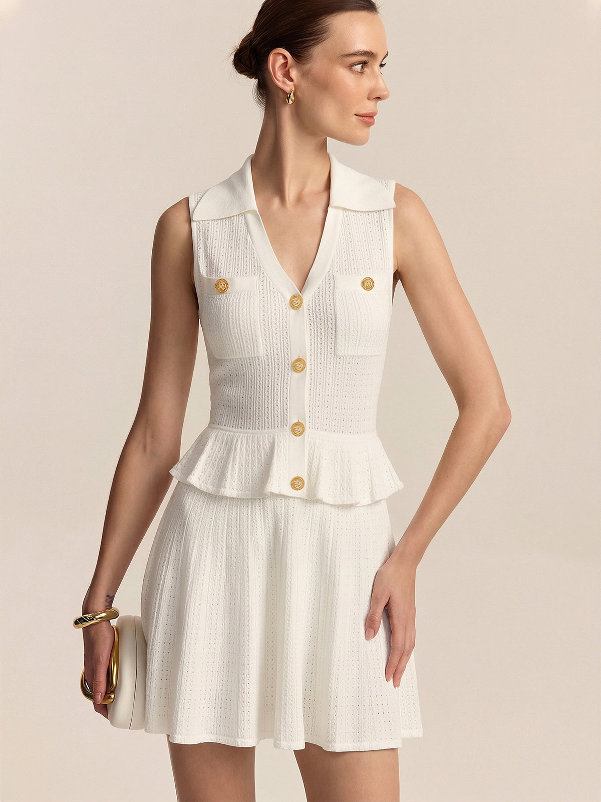 Eyelet Knit Peplum Top & Mini Skirt Set
