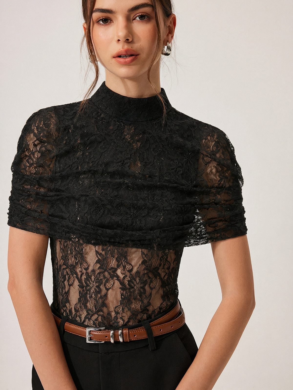 Lace Mock Neck Sheer Top