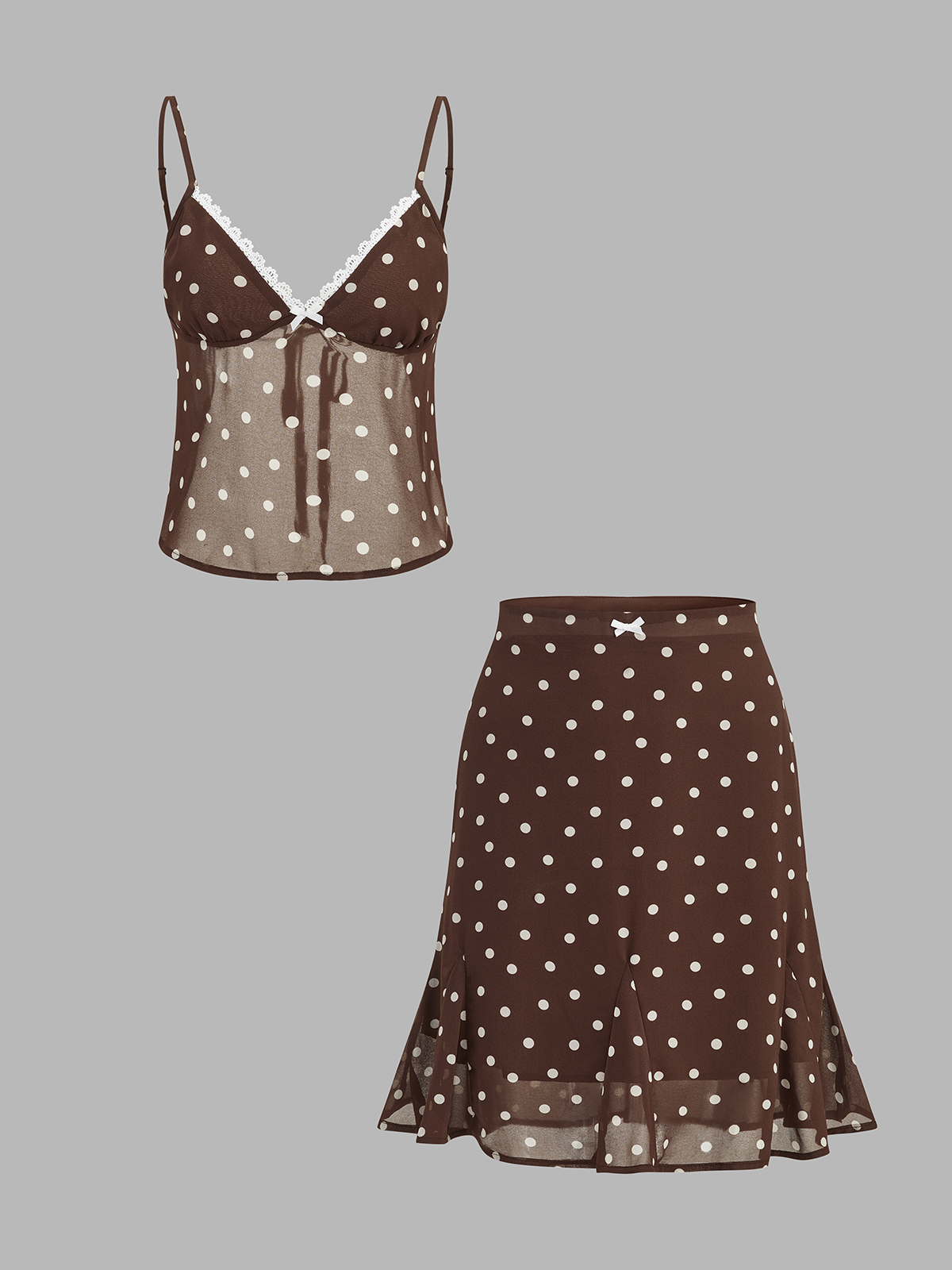 Polka Dot Sheer Lace Trim Top & Mini Skirt Set