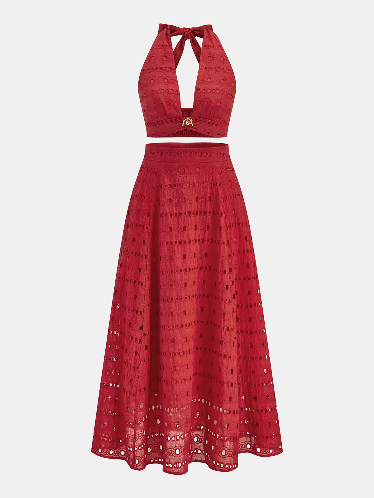 Eyelet Halter Crop Top & Maxi Skirt Set