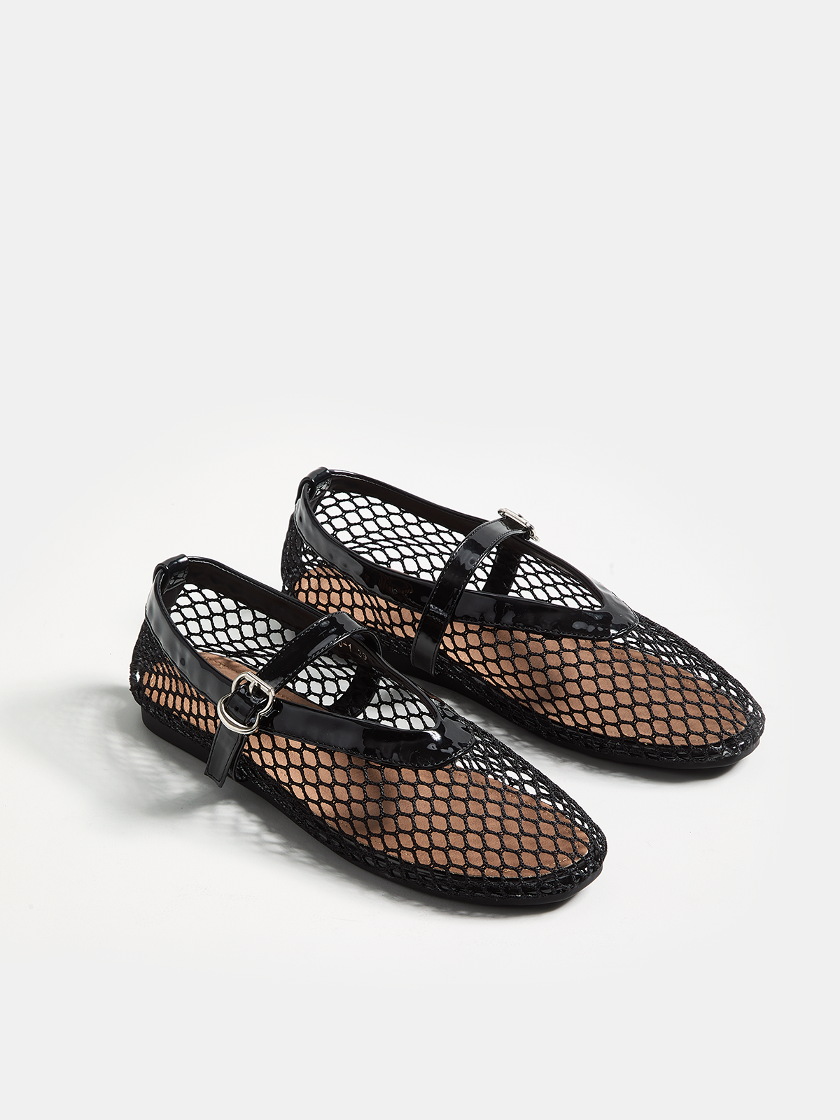 Genuine Leather Mesh Ballet Flats