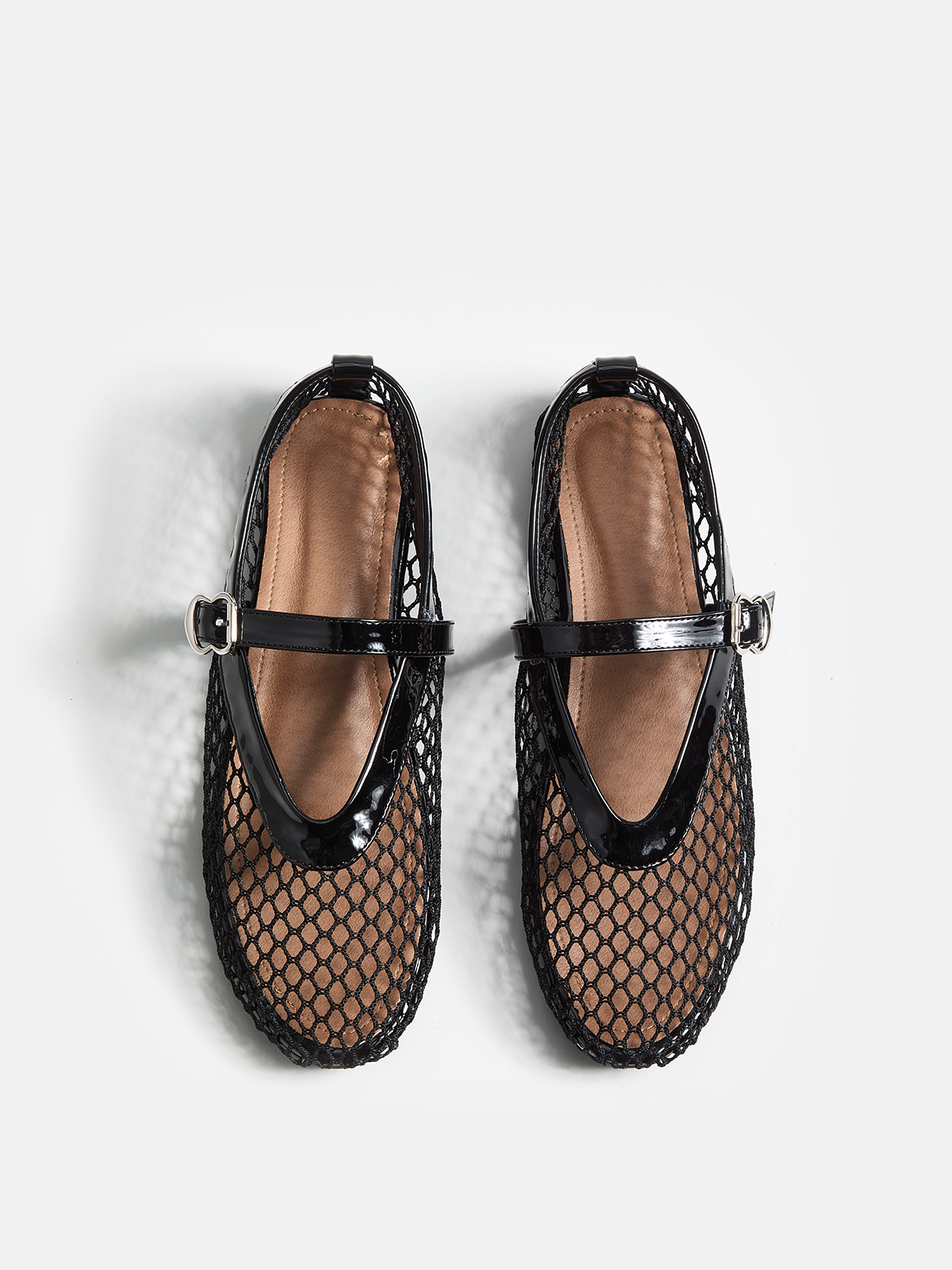 Genuine Leather Mesh Ballet Flats