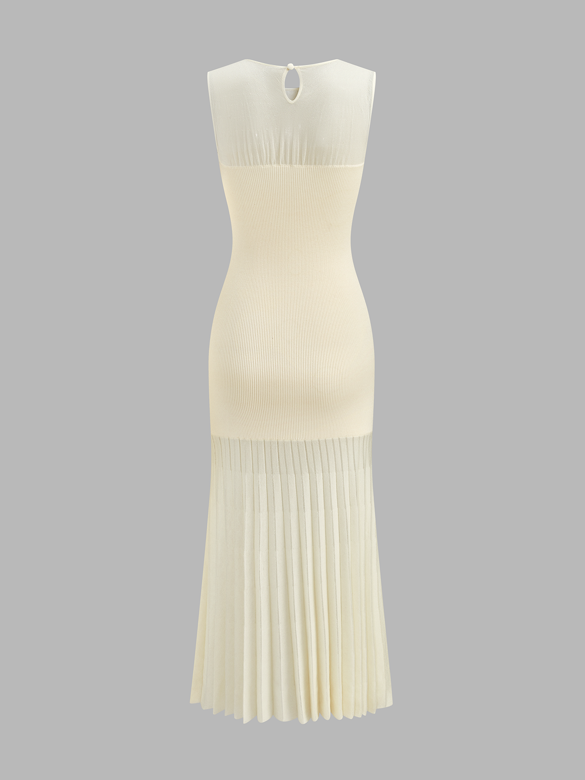 Ribbed Knit Sheer Pleated Maxi Dress