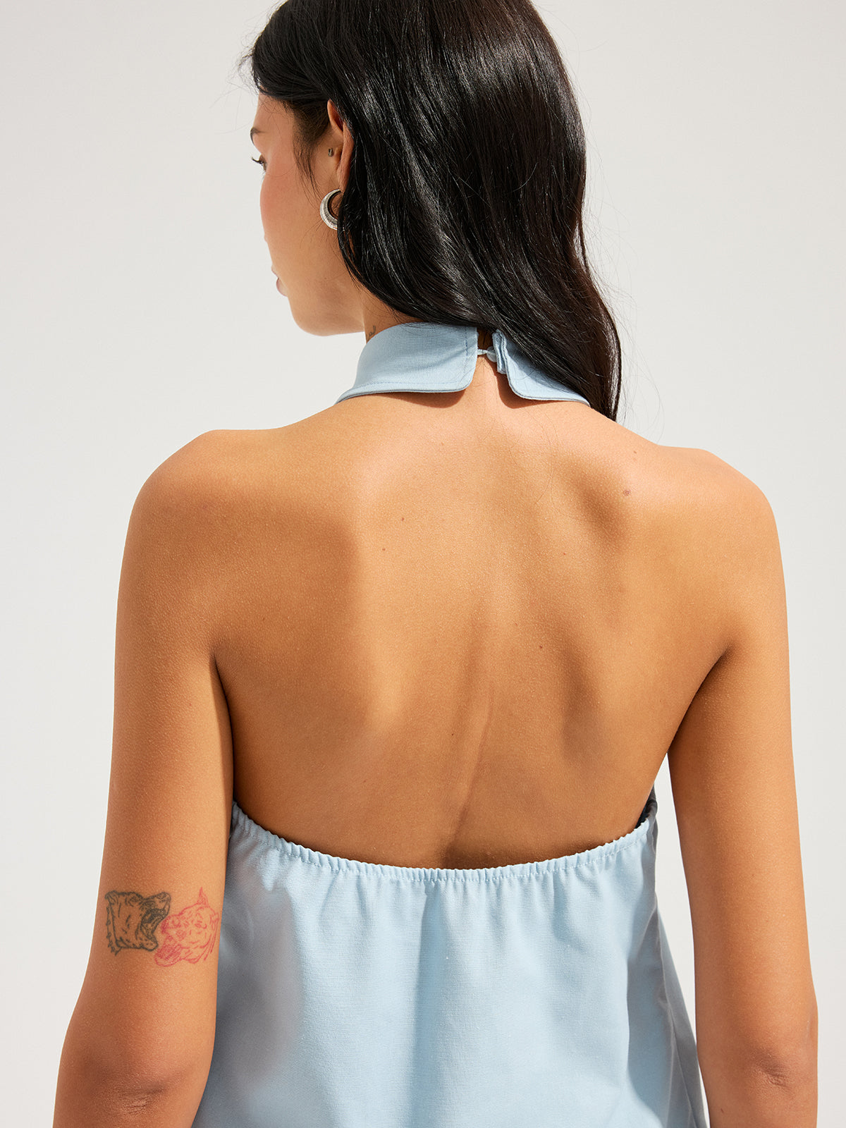 Leinenmischgewebe Neckholder-Top und Shorts-Set mit Gürtel